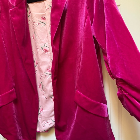 SKIES ARE BLUE Anthropologie Velvet Magenta Pink Blazer w Pockets womens size L - Picture 14 of 16